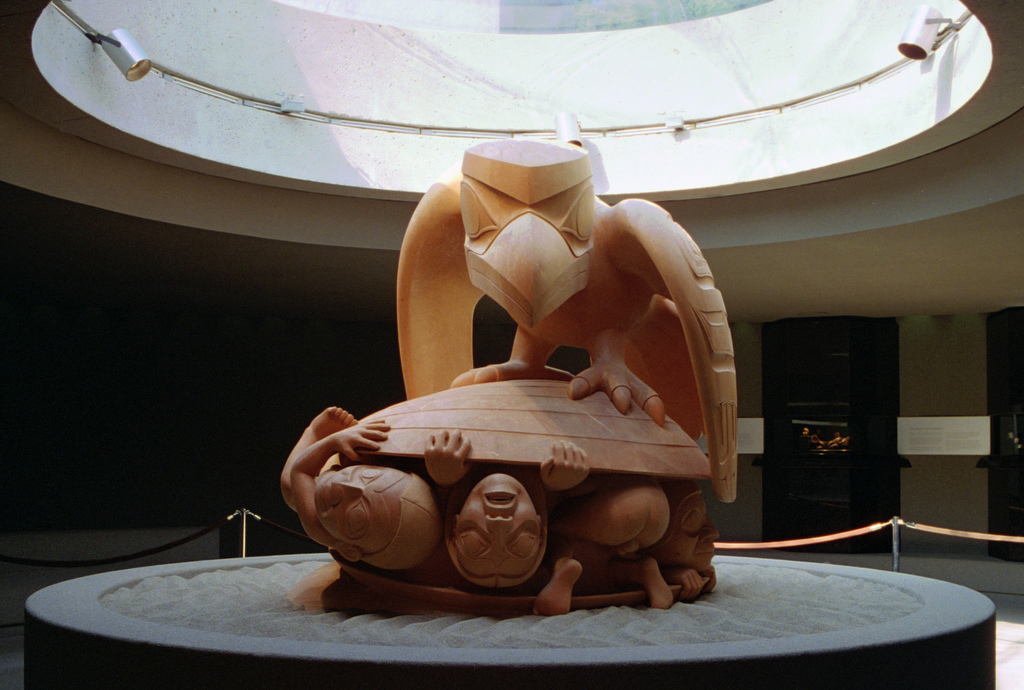 A Bill Reid sculpture called The Raven and First Men.