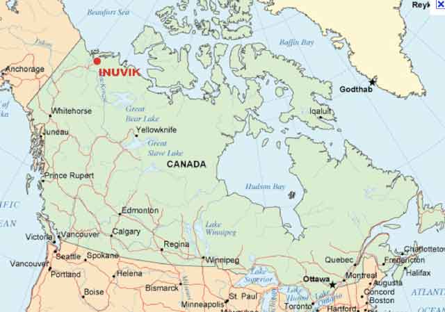 A map showing Inuvik in the western Canadian Arctic Photo: Inuvik Weblog</a> / Flickr