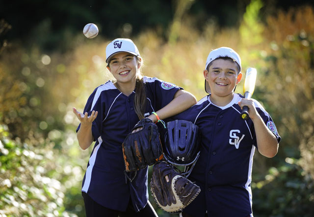 Emma March and her twin brother Evan play on a championship baseball team. Photo: Mark van Manen/PROVINCE