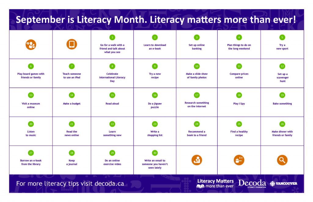 Literacy Month calendar The Westcoast Reader